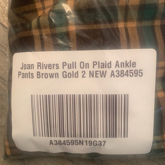 NWT JOAN RIVERS PULL ON PLAID ANKLE PANTS BROWN/GOLD 2 - Picture 4 of 5